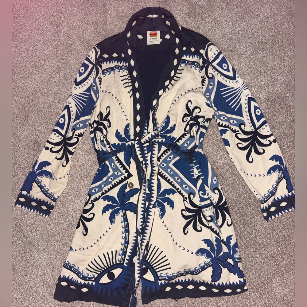FARM Rio Blue and Cream Printed Wrap Dress - Picture 3 of 6
